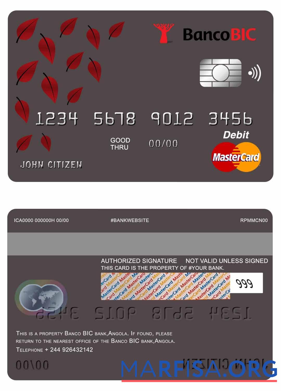 Blank Angola Banco BIC bank mastercard debit card example